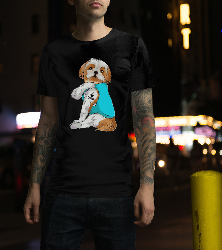 Fun Shih Tzu I Love Dad Tattoo Dog T-Shirt