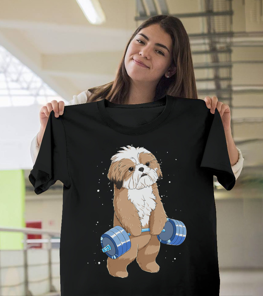 Funny Lifting Shih Tzu Dog Weightlifting T-Shirt