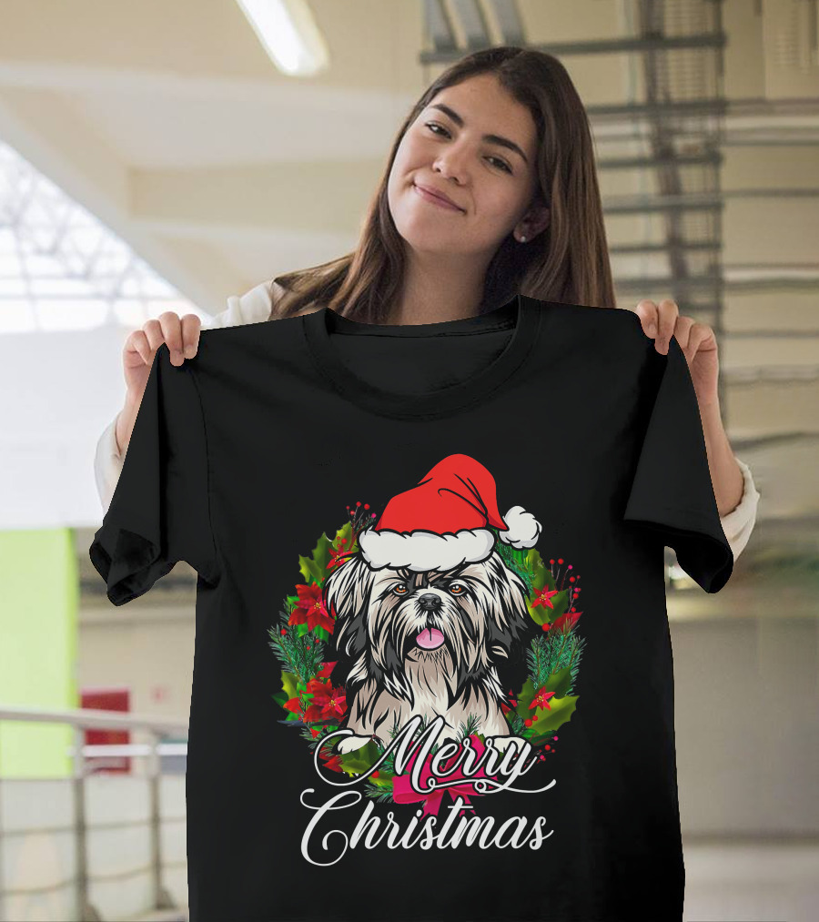 Merry Christmas Funny Shih Tzu Snow Holiday Pajama Xmas Tree Dec T-Shirt