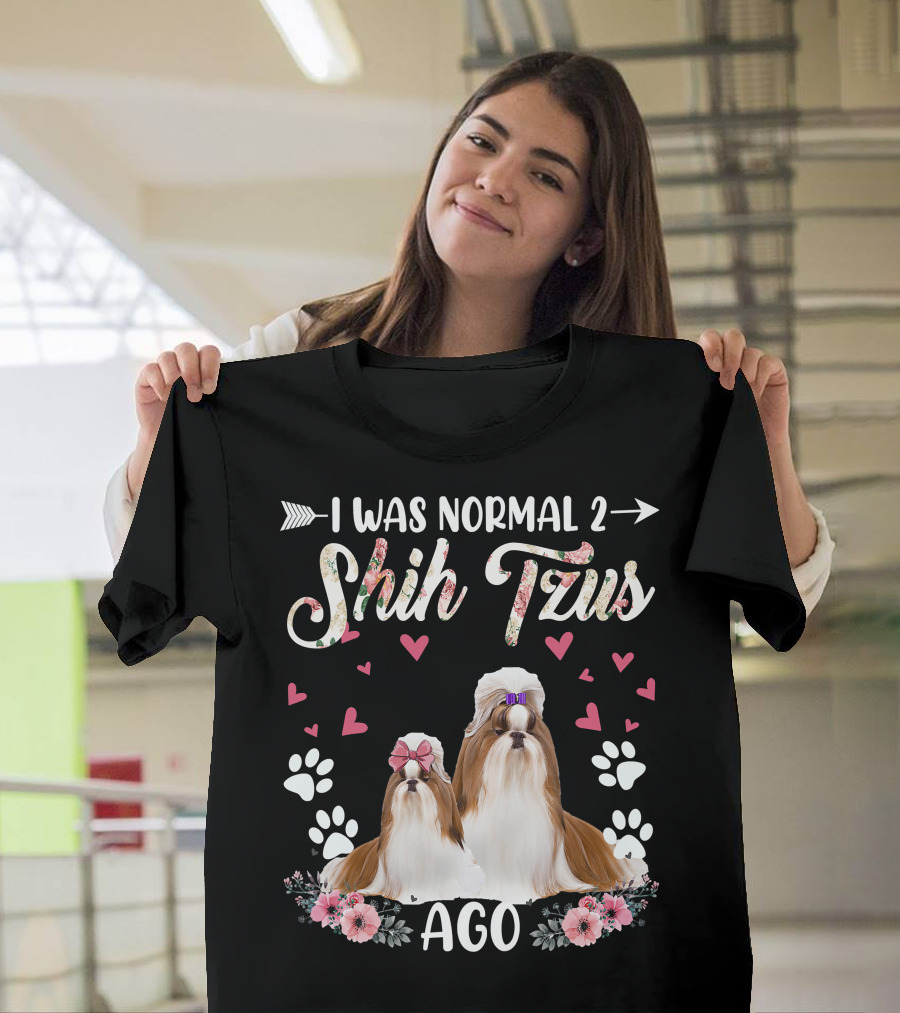 I Was Normal Two Shih Tzus Ago Shih Tzu Floral Hearts T-Shirt