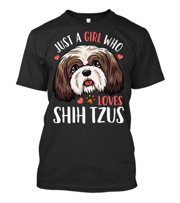 Just A Girl Who Loves Shih Tzus With Cute Heart Paw Print Kids T-Shirt