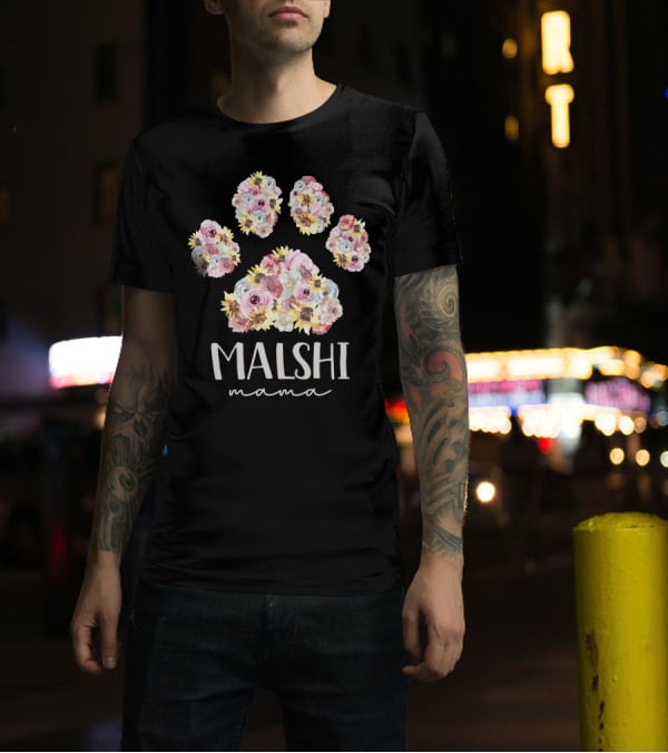 Malshi Mama Floral Paw Maltese Shih Tzu Dog Mom T-Shirt