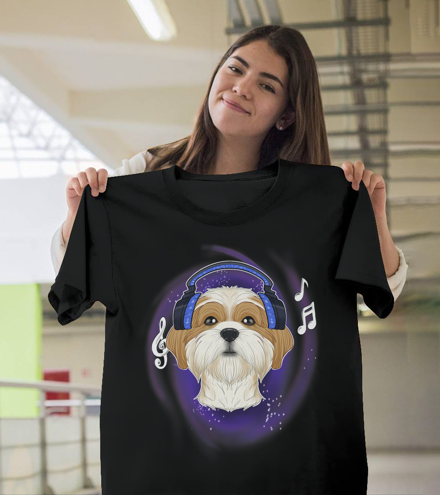 Cute Shih Tzu DJ Headphones Music Lover T-Shirt