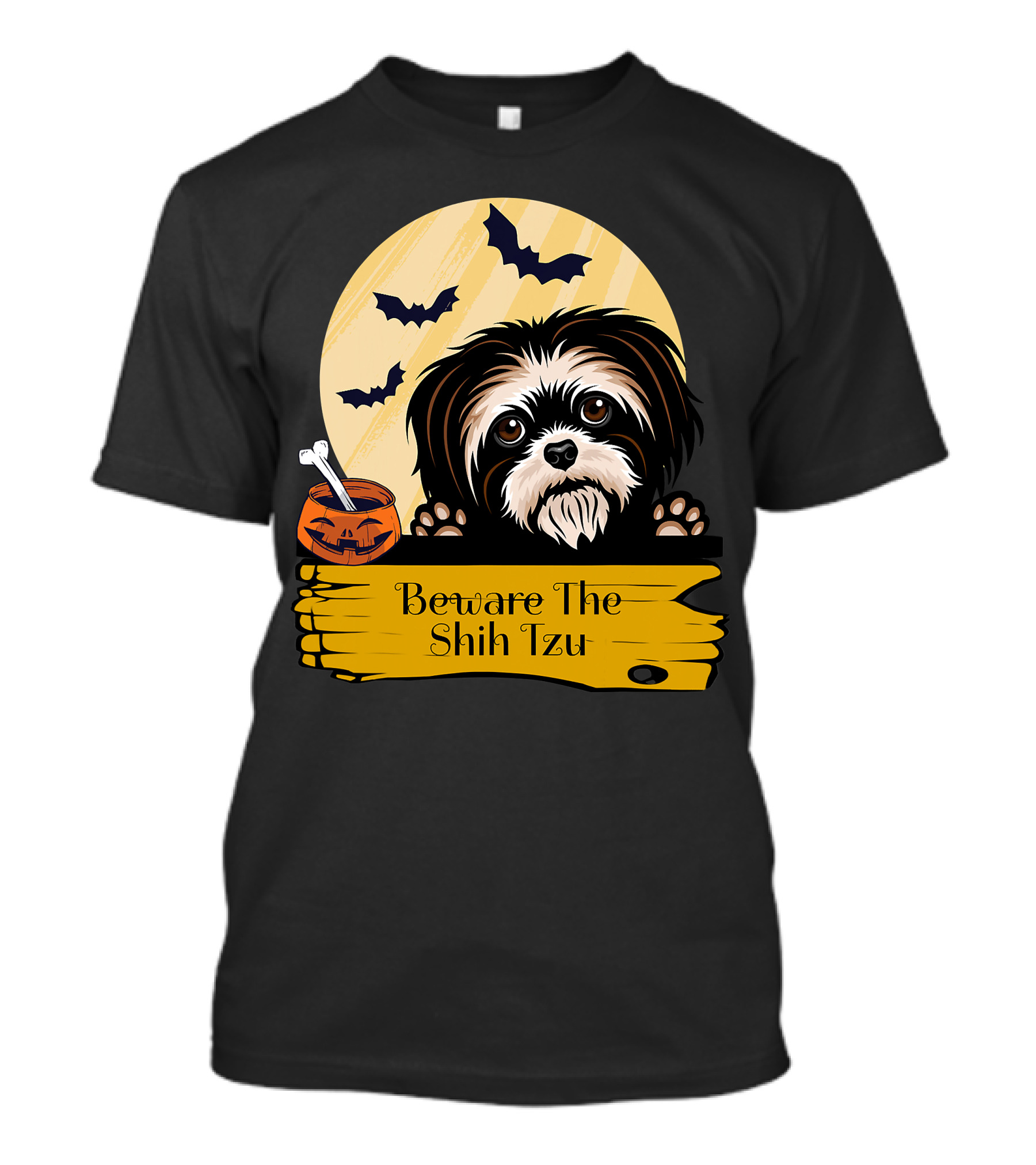 Beware The Shih Tzu Halloween Bats Moon Pumpkin T-Shirt