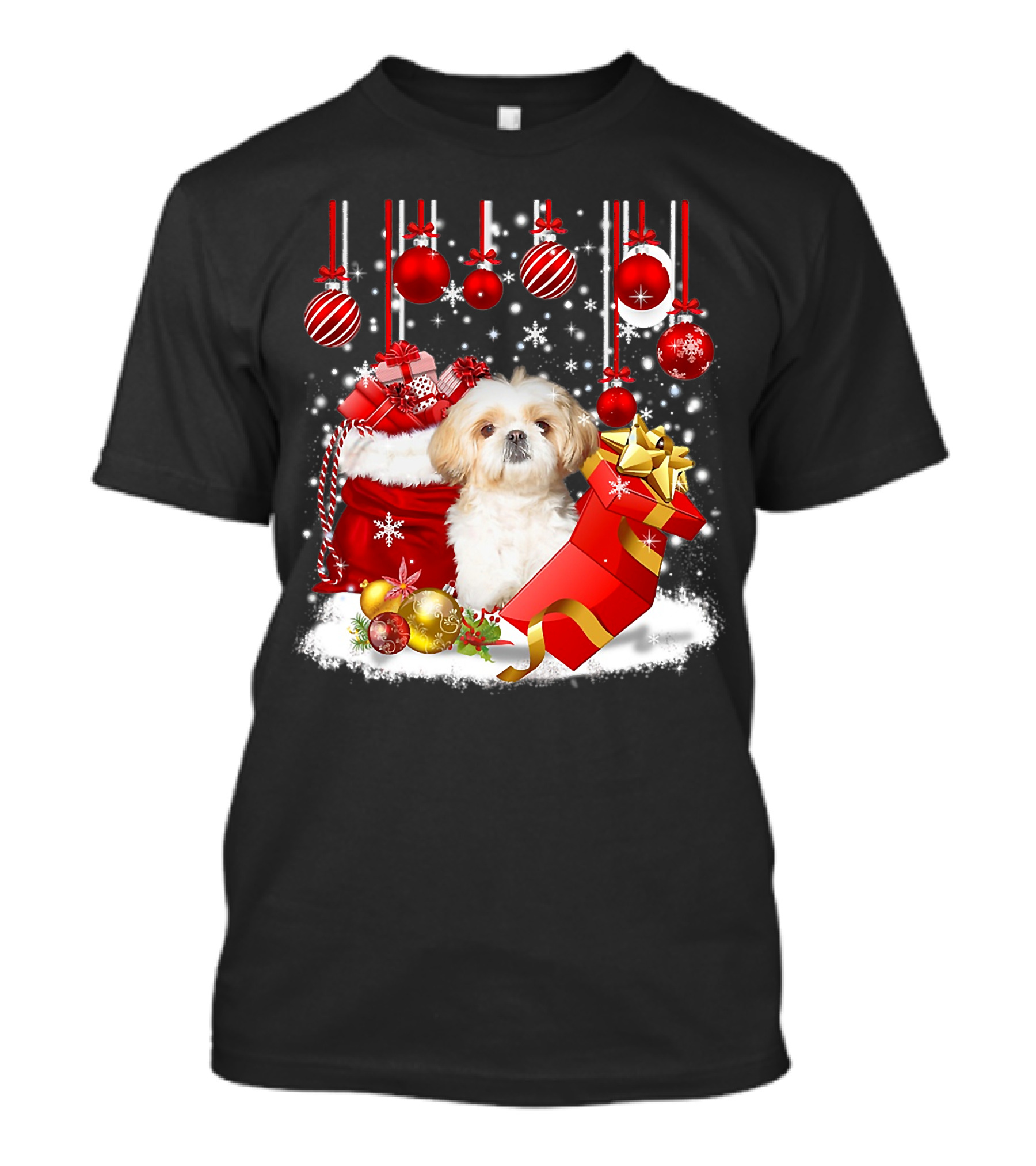 Shih Tzu Christmas Holiday Decorations With Dog And Festive Snow Ornaments T-Shirt