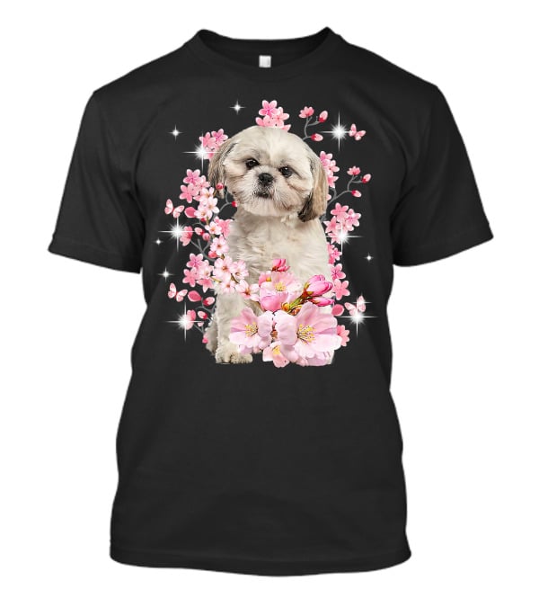 Shih Tzu Dog Sakura Japanese Cherry Blossom T-Shirt