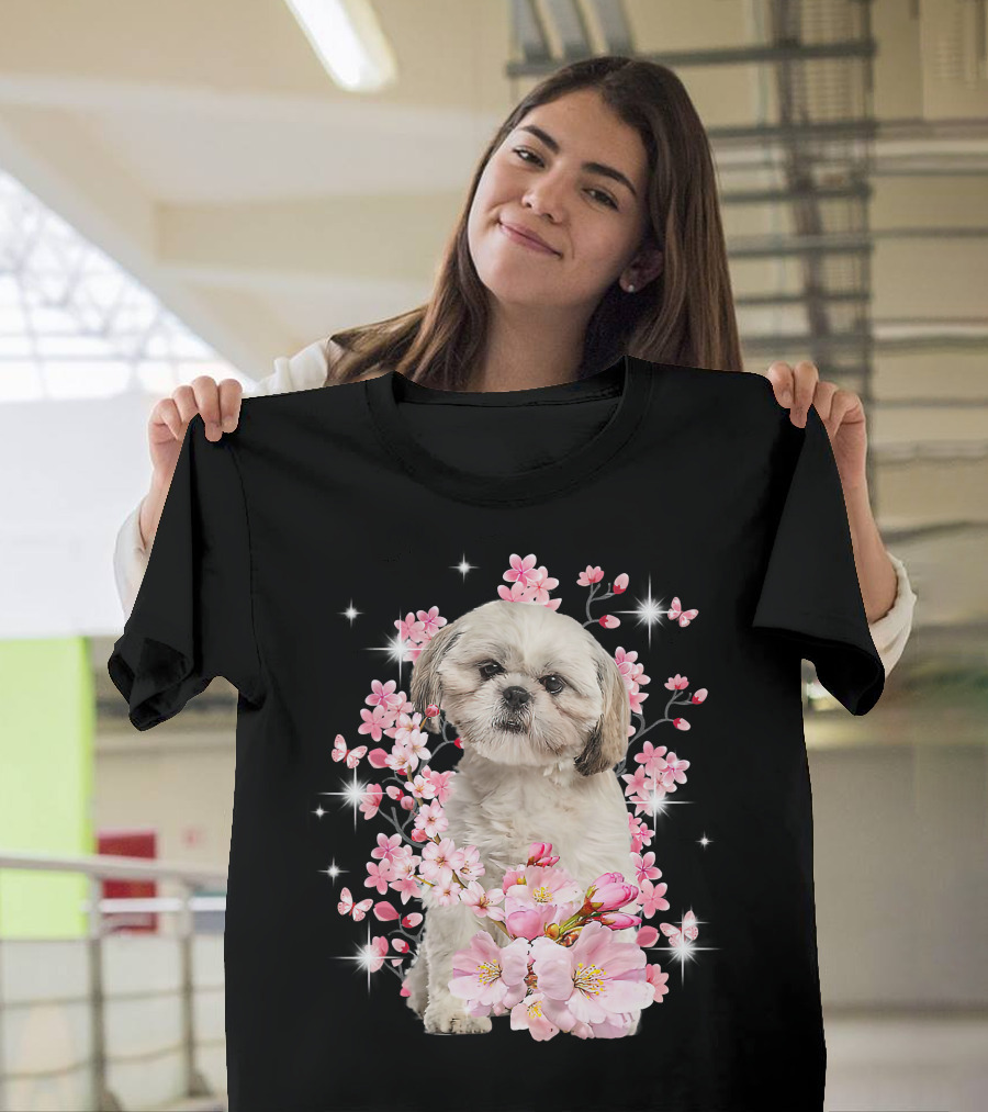 Shih Tzu Dog Sakura Japanese Cherry Blossom T-Shirt