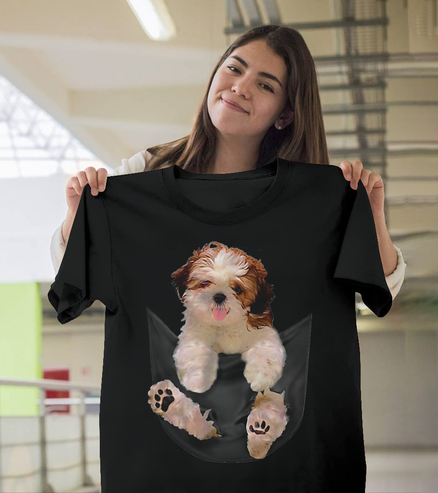 Shih Tzu Dog Pocket Ripper Lover Puppy In Pocket T-Shirt