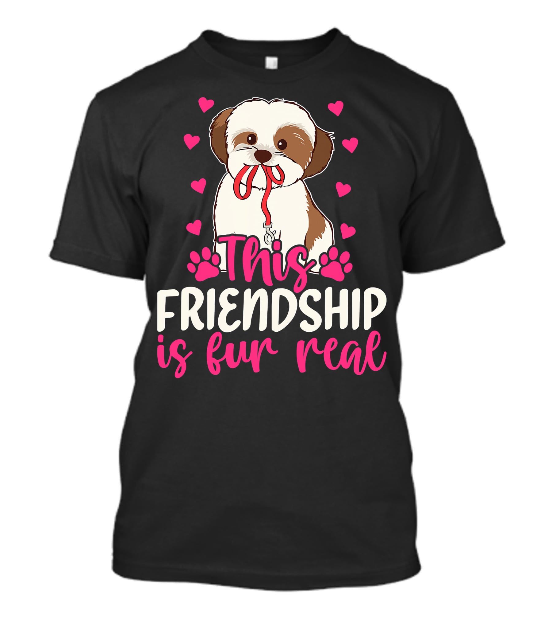 Shih Tzu This Friendship Is Fur Real Funny Dog Lover Hearts And Paws T-Shirt