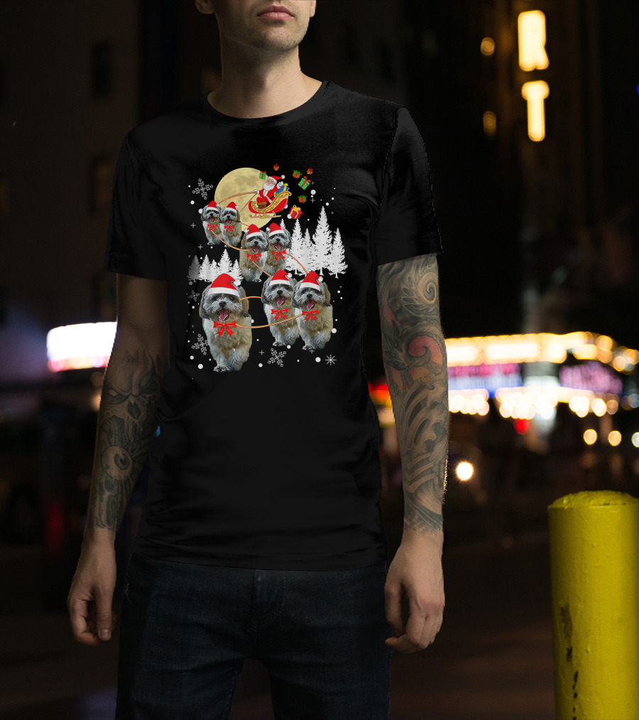 Shih Tzu Christmas Reindeer Moon Santa Dog Fun T-Shirt