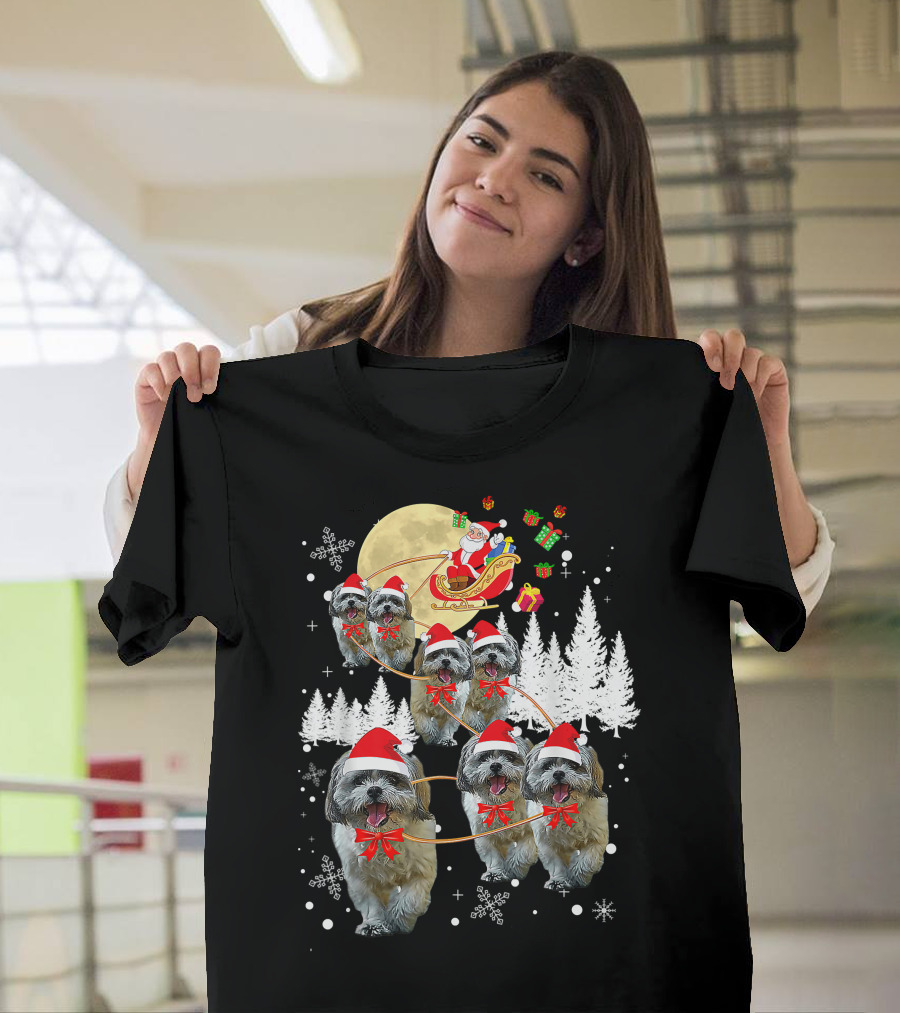 Shih Tzu Christmas Reindeer Moon Santa Dog Fun T-Shirt