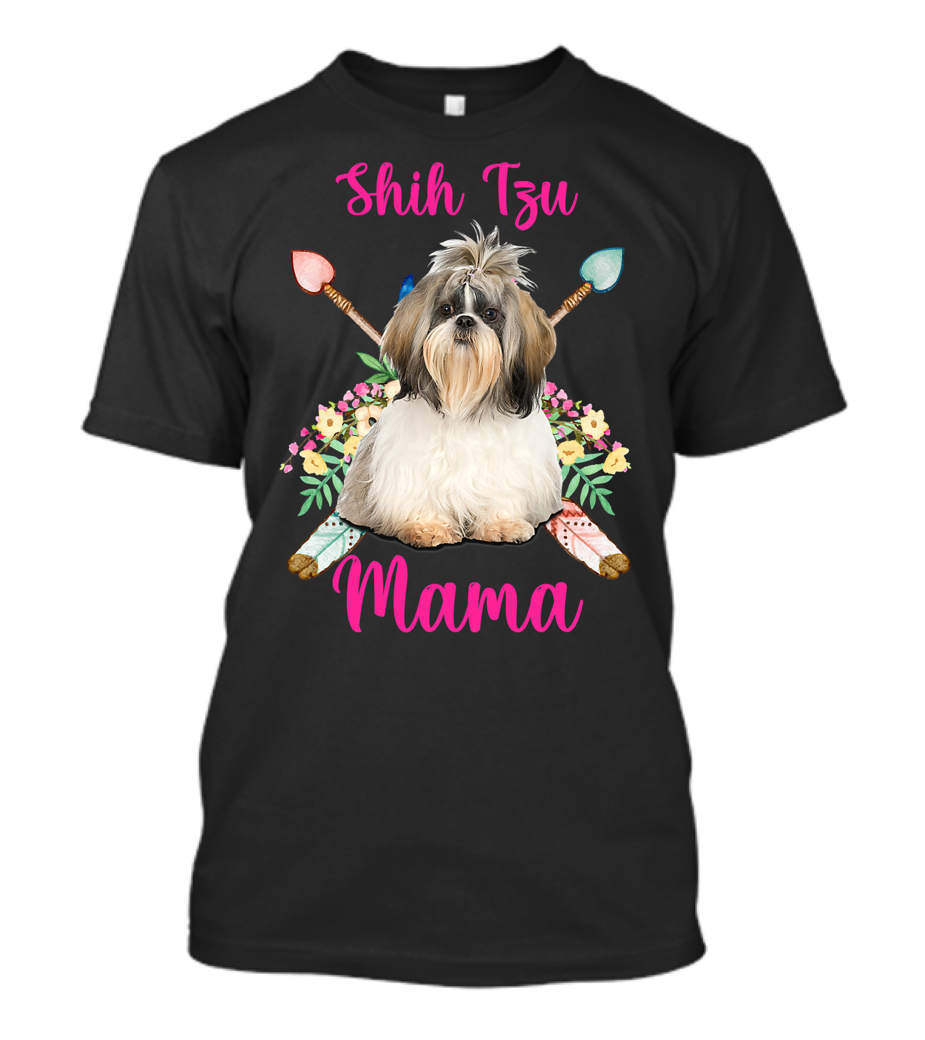 Shih Tzu Mama Cute Mama Dog Lover With Floral And Arrow Accents T-Shirt