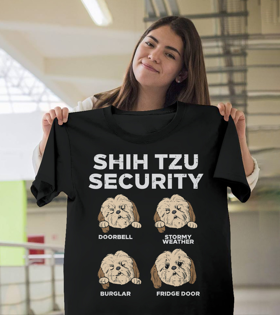 Shih Tzu Security Doorbell Stormy Weather Burglar Fridge Door Funny Dog Lover Owner T-Shirt