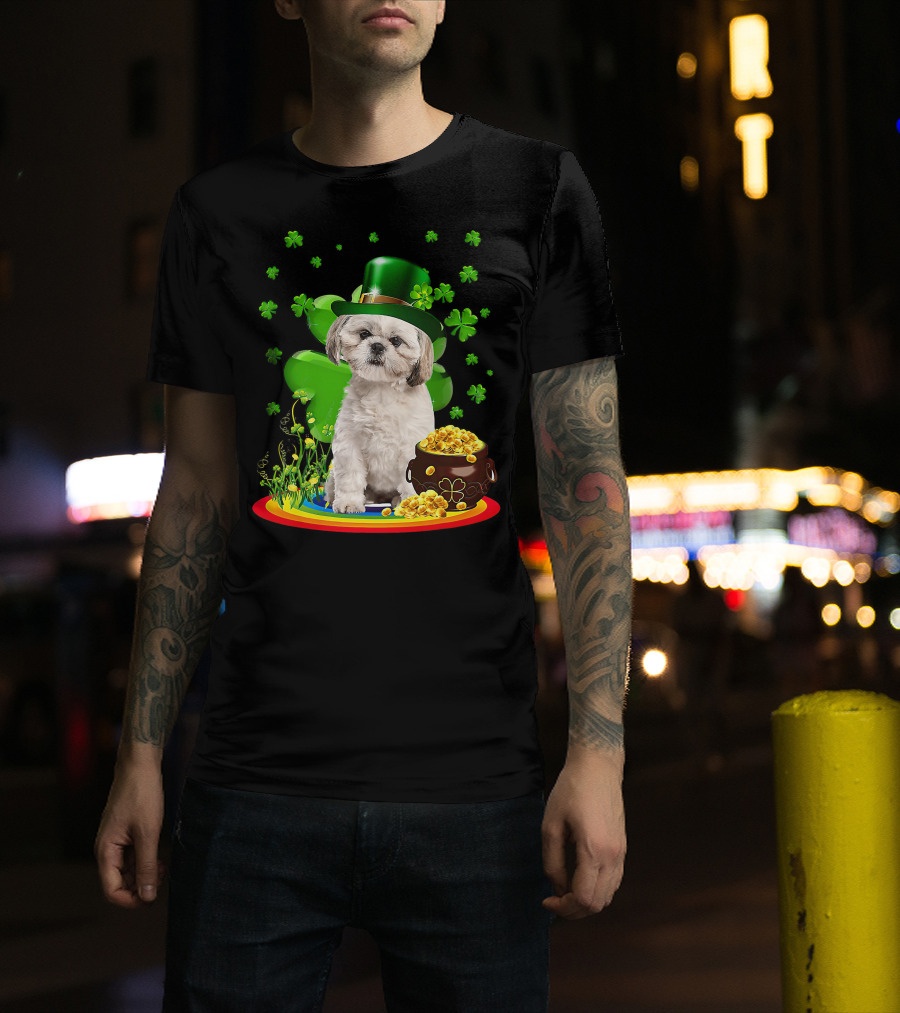 Shih Tzu Irish Shamrock St Patricks Day Lover With Pot Of Gold T-Shirt