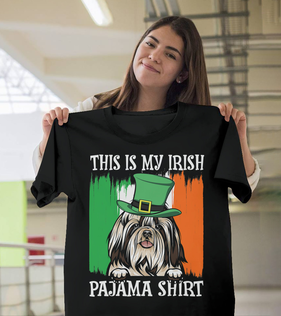 St Patrick's Day Shih Tzu Irish Flag Hat Pajama Vibe T-Shirt