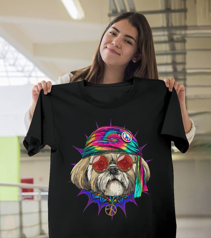 Tie Dye Hippie Shih Tzu Peace Love Hippiness Dog T-Shirt
