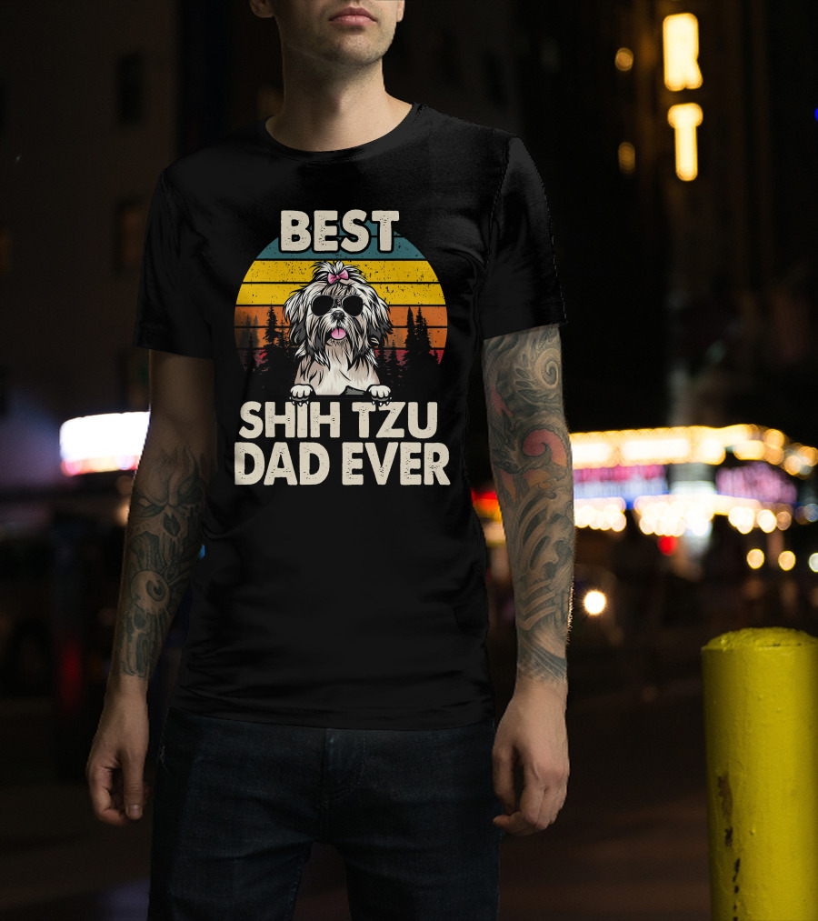Best Shih Tzu Dad Ever Vintage Retro T-Shirt