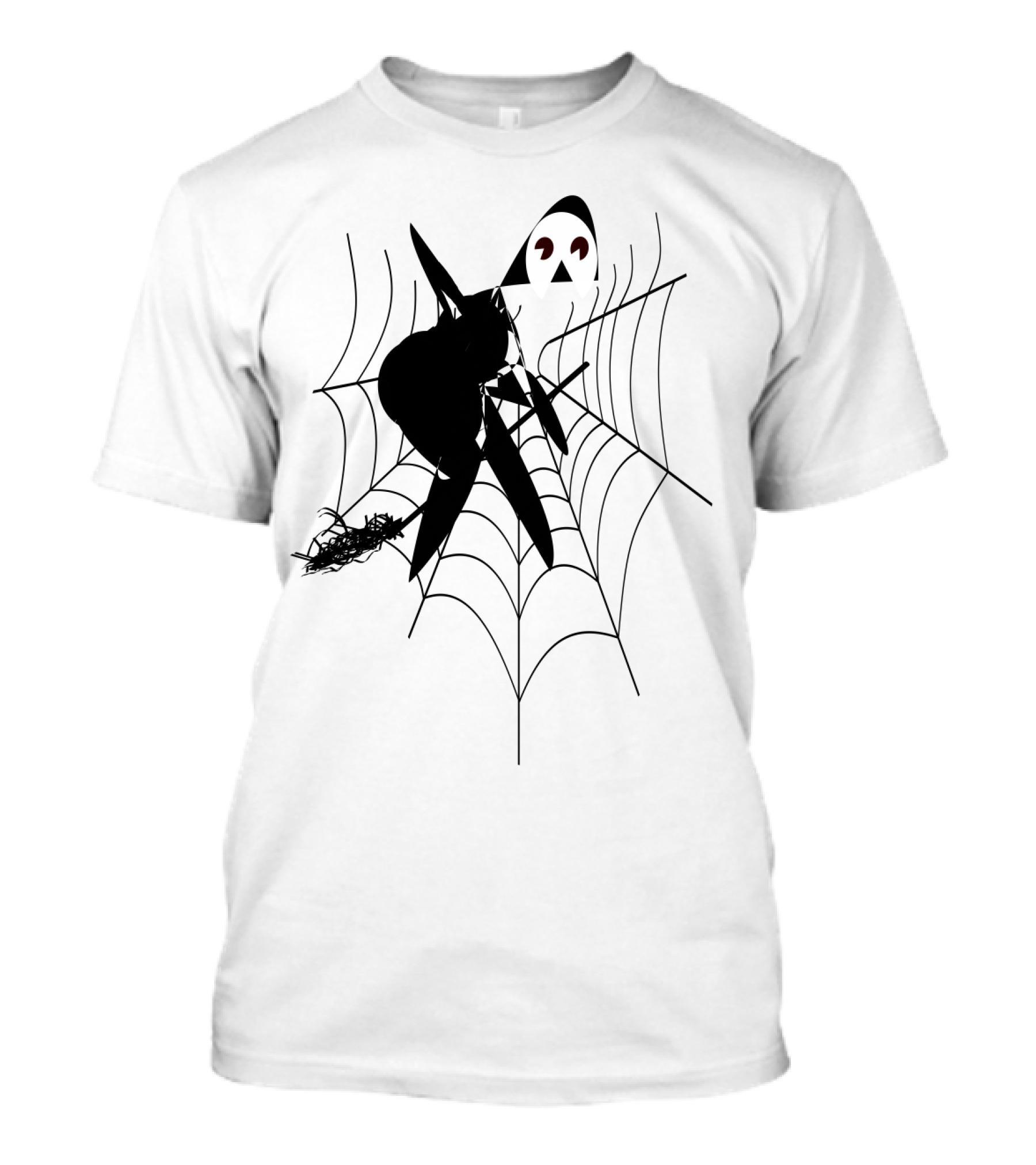 The Witch's House Spiderweb Logo Black Cat And Broomstick Silhouette Halloween T-Shirt