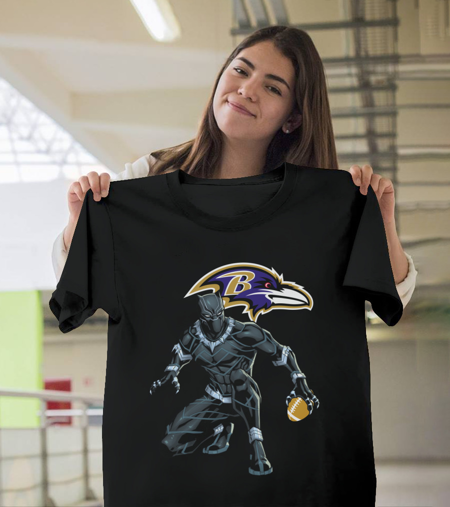 Baltimore Ravens Panther Crouching With Football T-Shirt