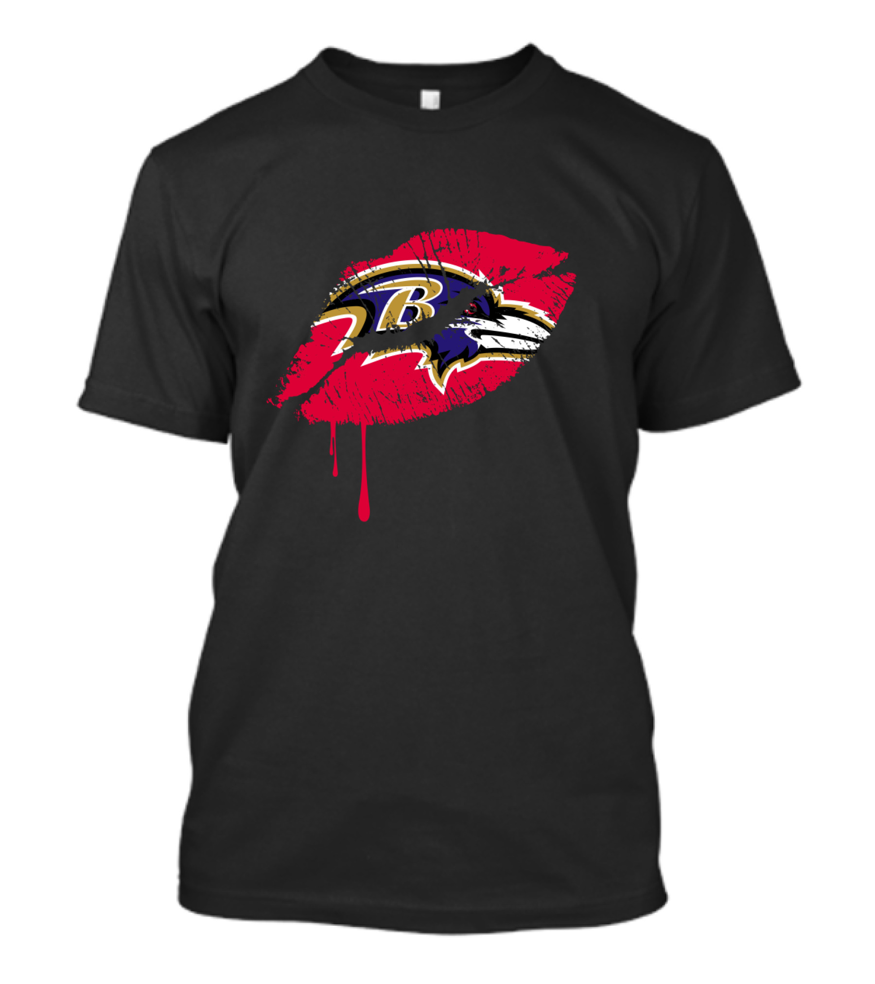 Baltimore Ravens Logo On Red Lip Print T-Shirt