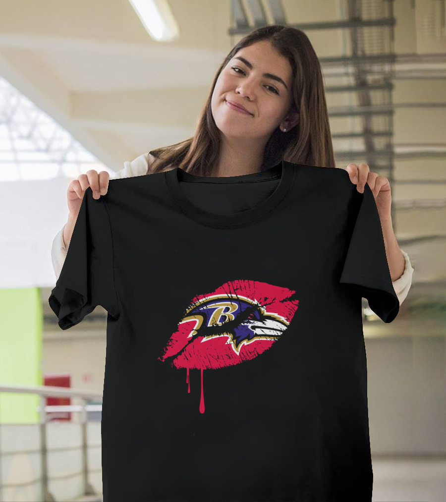 Baltimore Ravens Logo On Red Lip Print T-Shirt