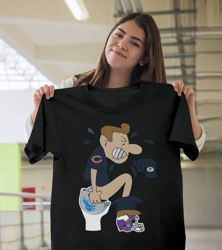 Chicago Bears Fan Humor Rival Teams Toilet Cartoon T-Shirt