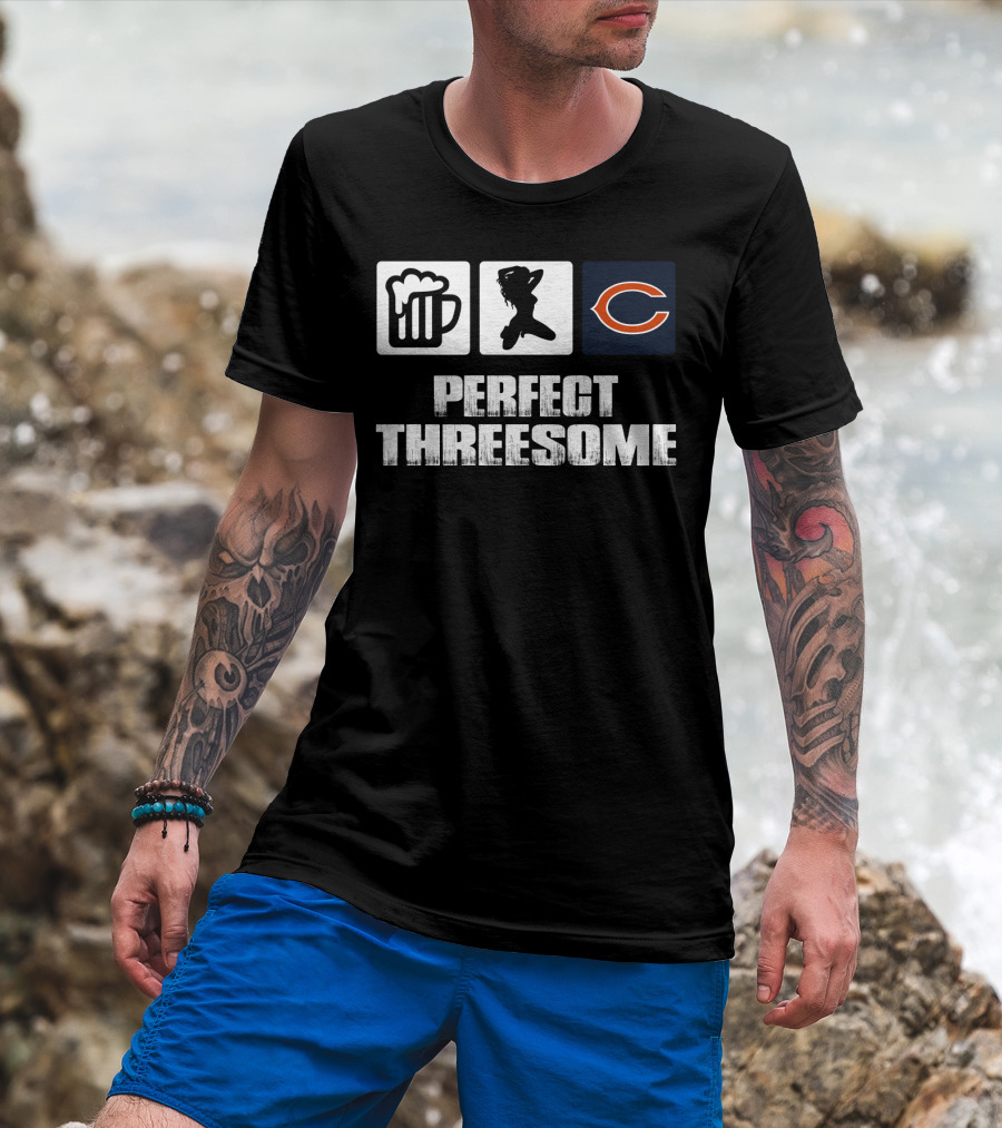 Chicago Bears Perfect Threesome Beer And Silhouette T-Shirt