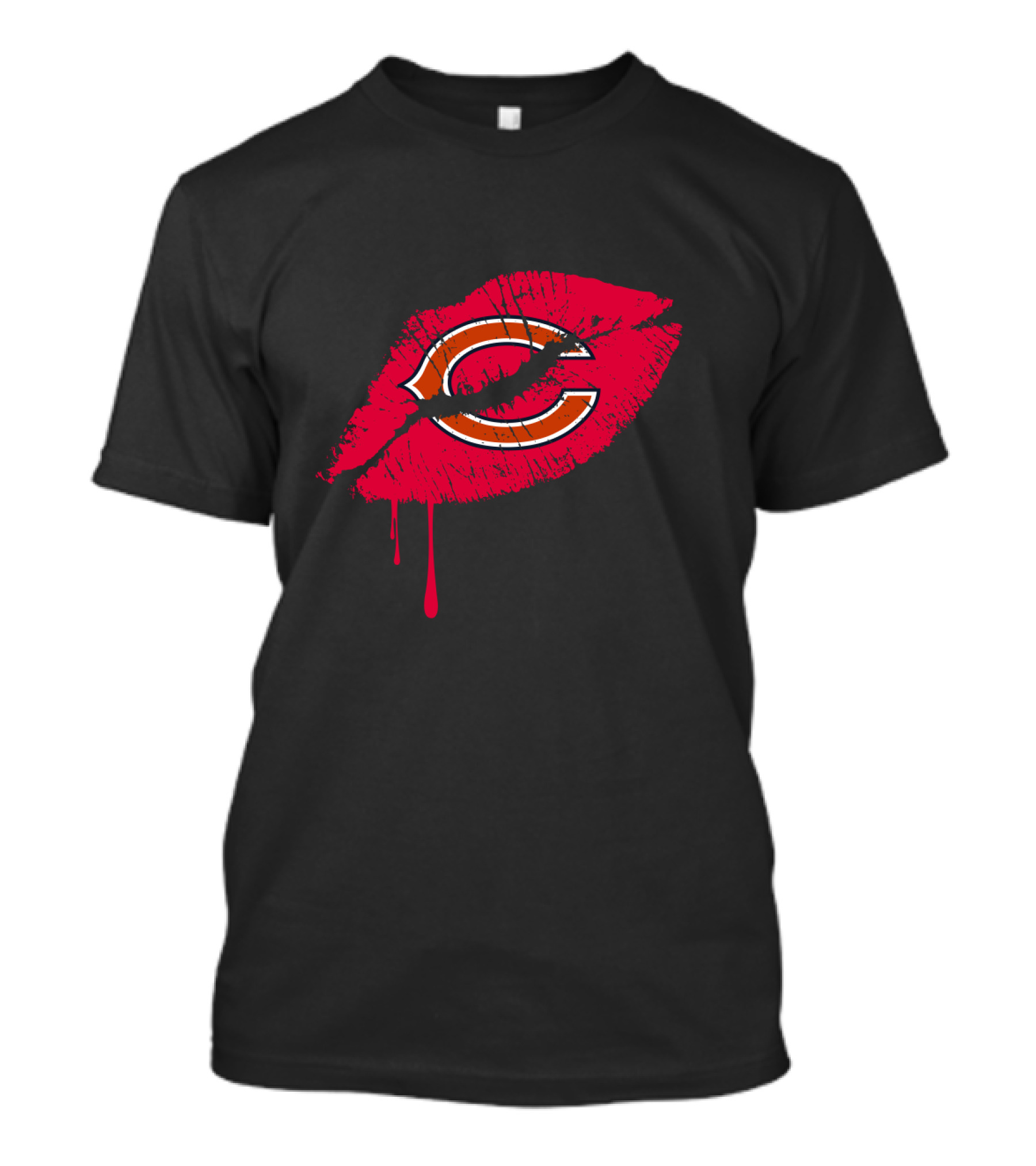Chicago Bears Logo Within Red Lip Print T-Shirt