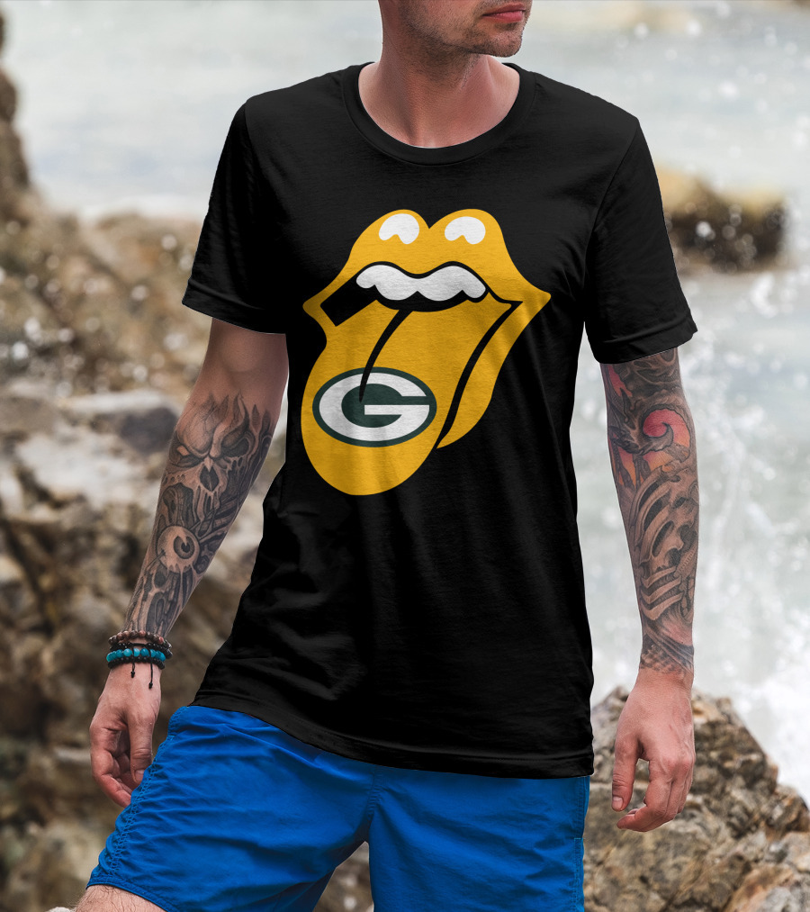 Rolling Stones Tongue Green Bay Packers Logo Mashup T-Shirt