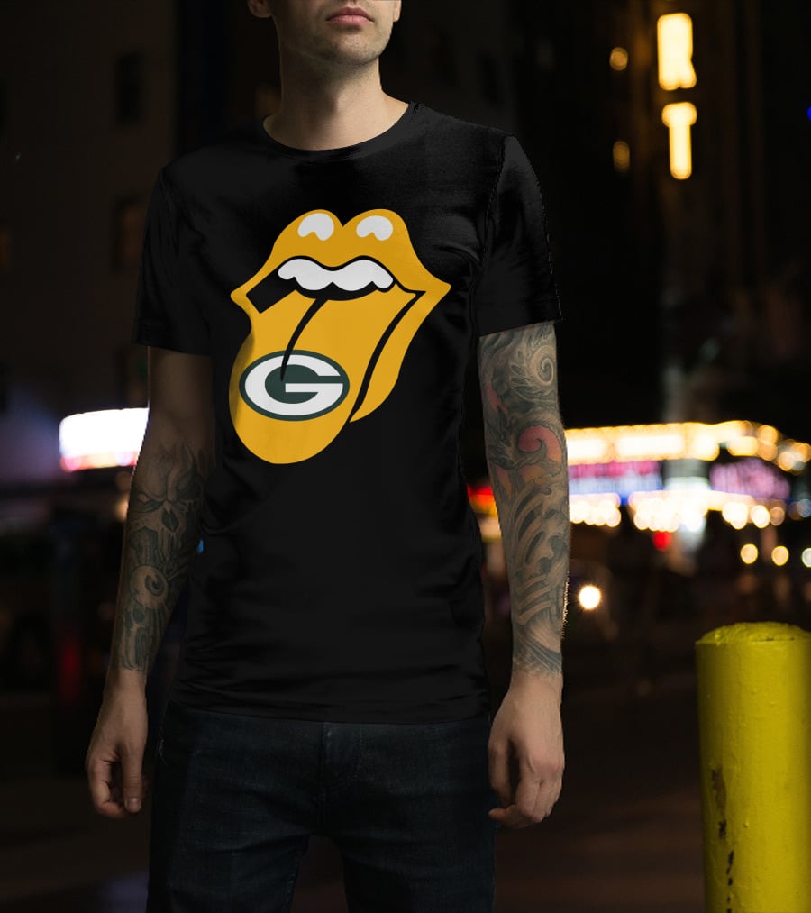 Rolling Stones Tongue Green Bay Packers Logo Mashup T-Shirt