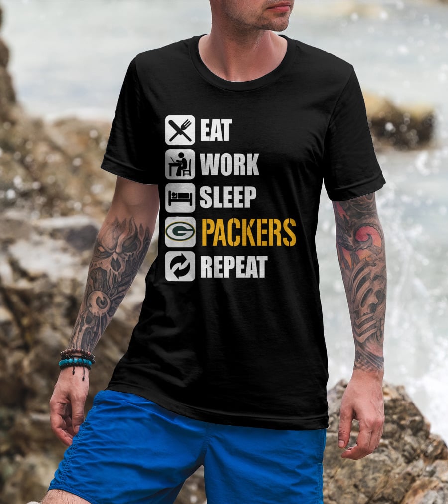 Eat Work Sleep Green Bay Packers Repeat T-Shirt