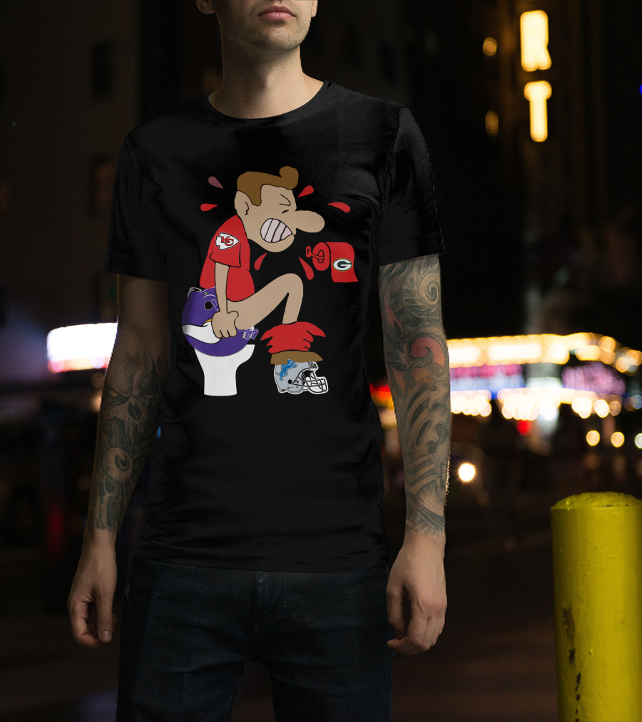 Kansas City Chiefs Rivalry Humor With Vikings Packers And Lions Toilet Theme T-Shirt