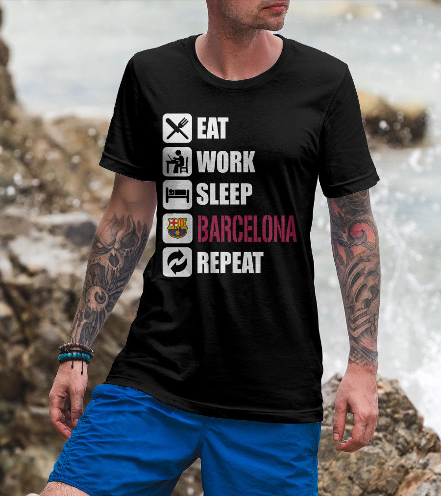 Eat Work Sleep Fc Barcelona Repeat T-Shirt