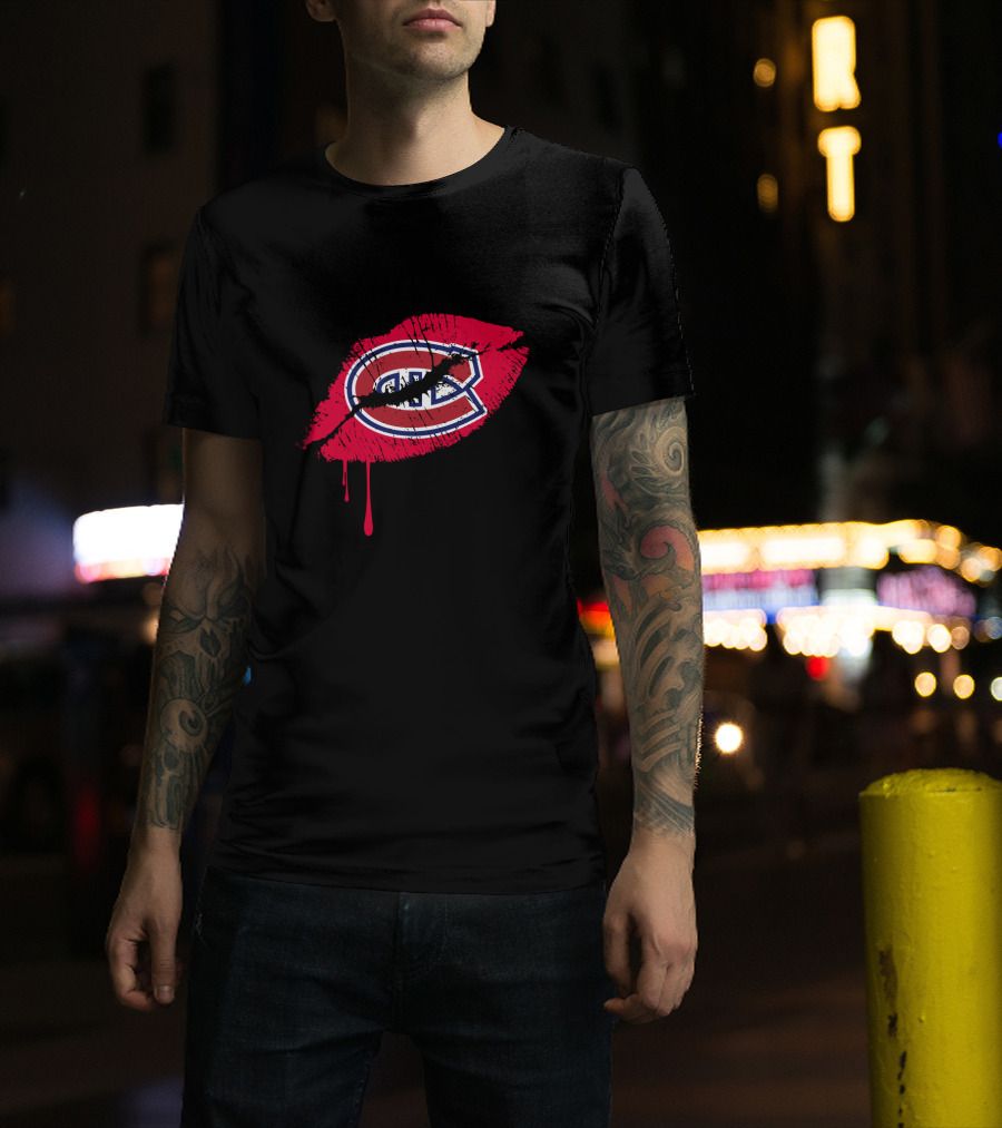Montreal Canadiens Logo Red Lips Drip Effect T-Shirt