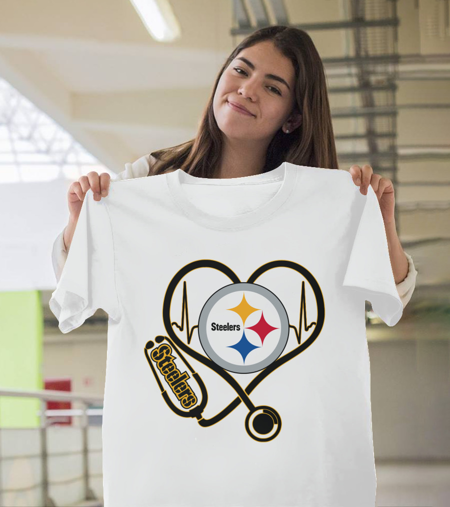 Nurse Love Steelers Heartbeat Stethoscope T-Shirt