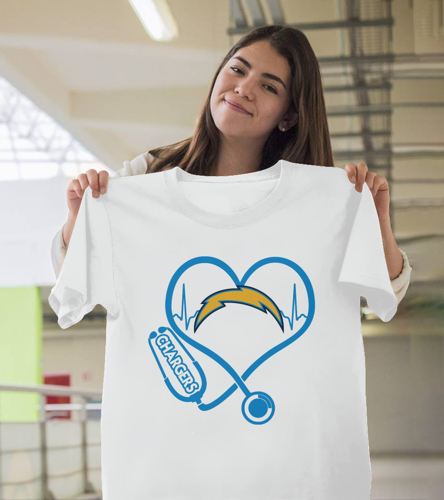 Los Angeles Chargers Heartbeat Nurse Stethoscope T-Shirt