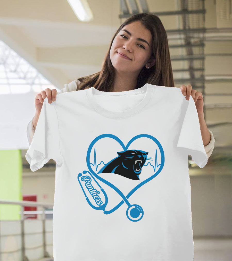 Carolina Panthers Nurse Heartbeat Stethoscope Panther T-Shirt