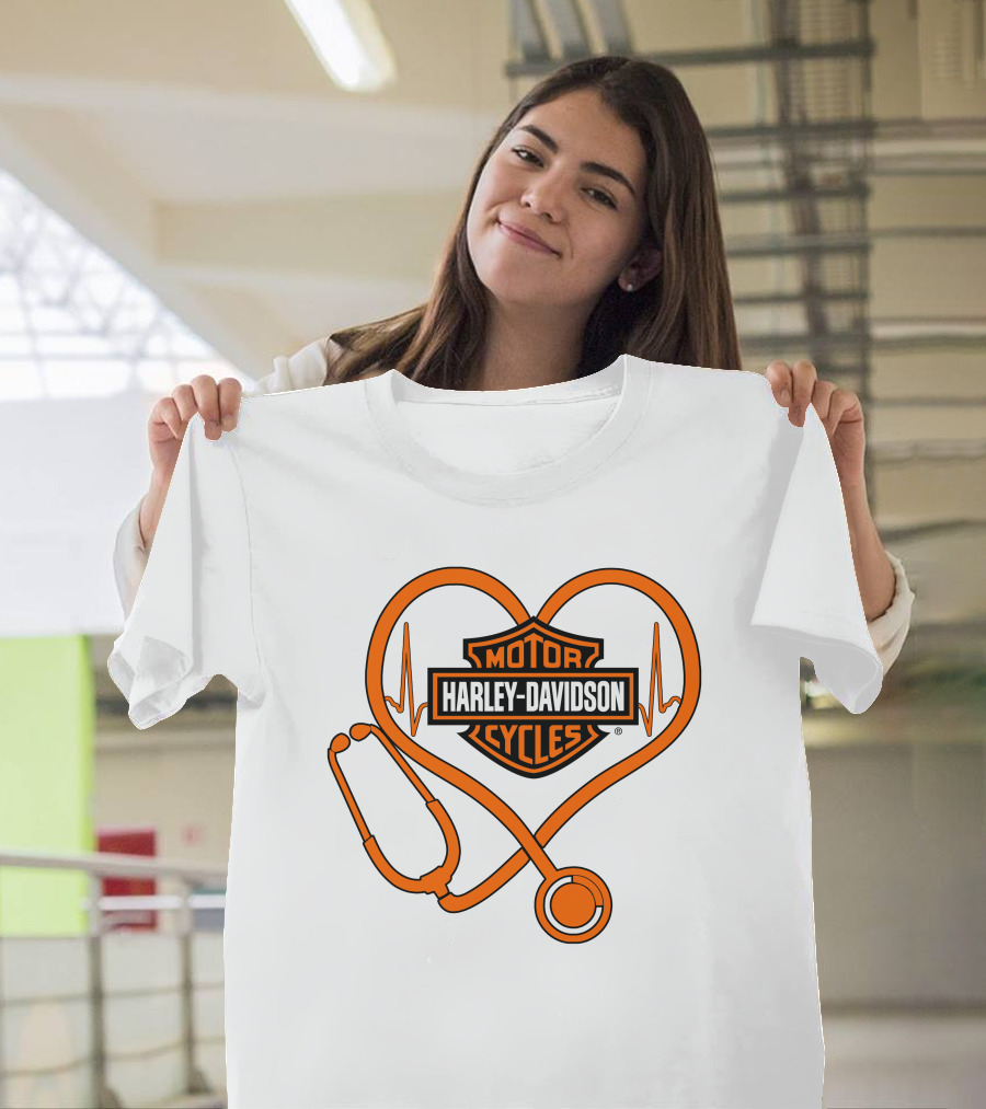 Harley Davidson Motorcycles Nurse Love Stethoscope Heartbeat T-Shirt