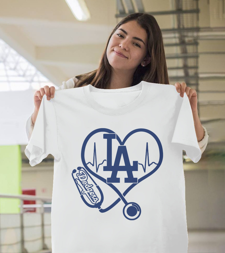 Nurse Love LA Heartbeat Dodgers Stethoscope T-Shirt