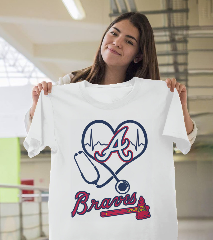 Nurse Heartbeat Stethoscope Atlanta Braves T-Shirt