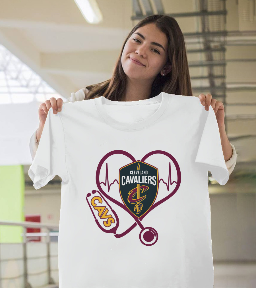 Cleveland Cavaliers Nurse Love Cavs Heartbeat Stethoscope T-Shirt