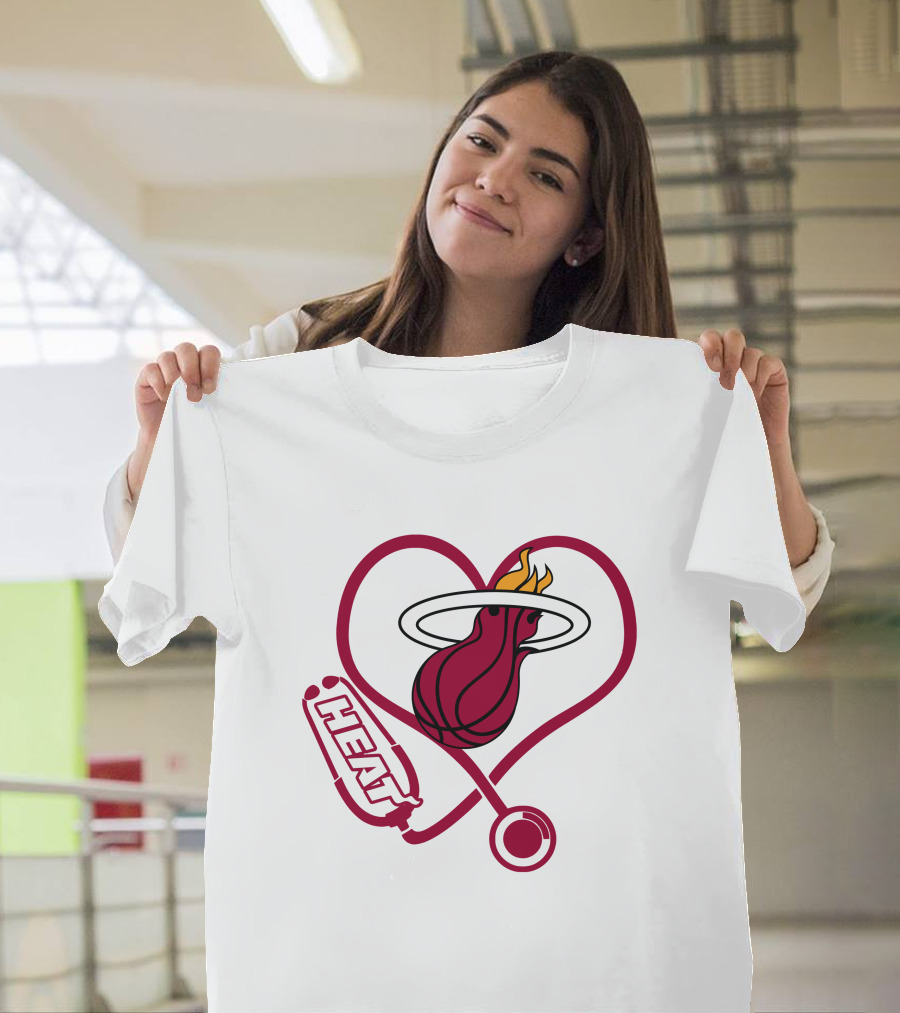 Miami Heat Basketball Nurse Heart Stethoscope T-Shirt