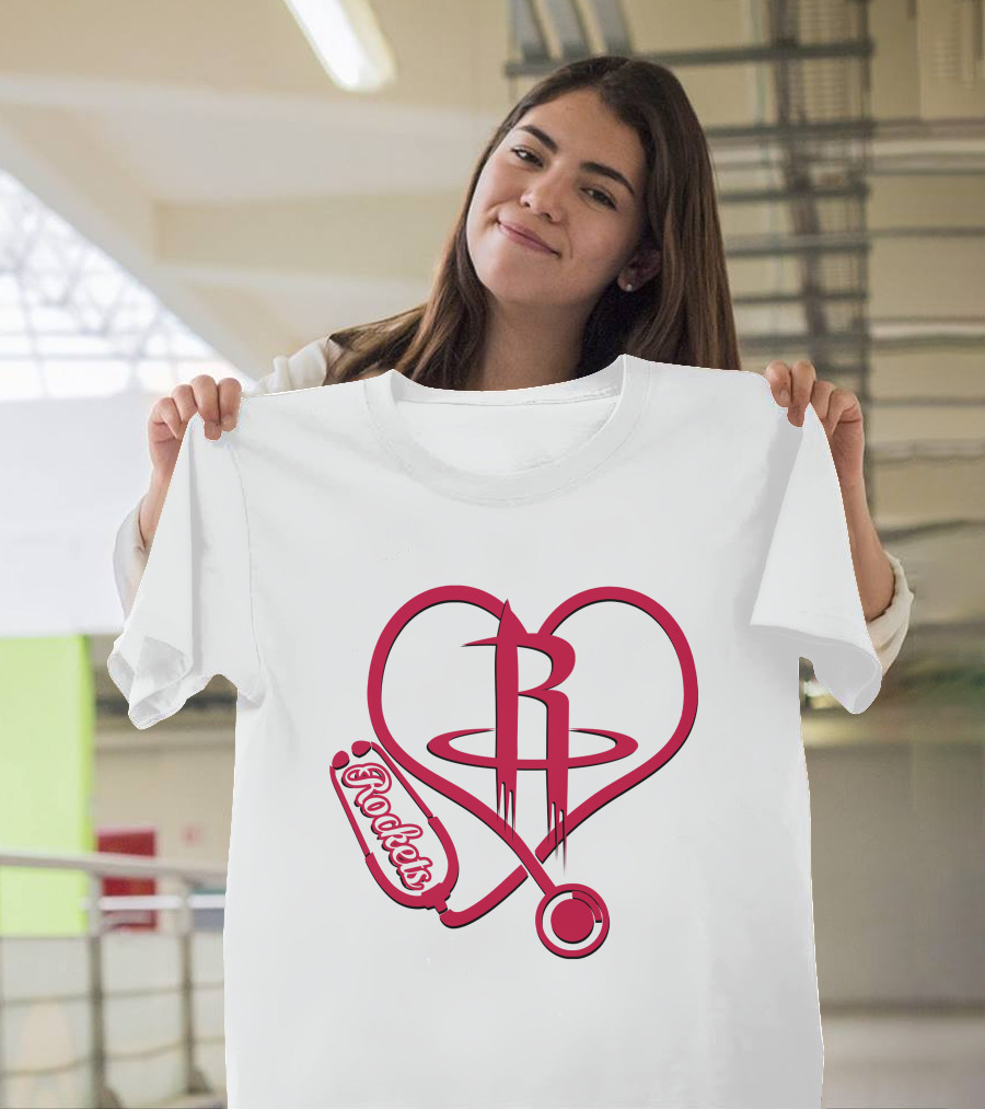 Nurse Heart Houston Rockets Logo Stethoscope T-Shirt