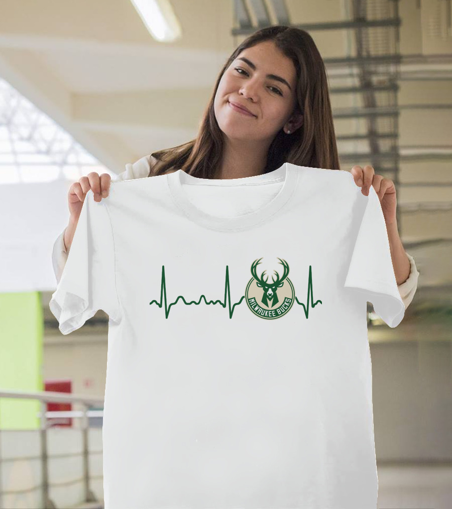 Heartbeat Milwaukee Bucks Basketball Emblem T-Shirt
