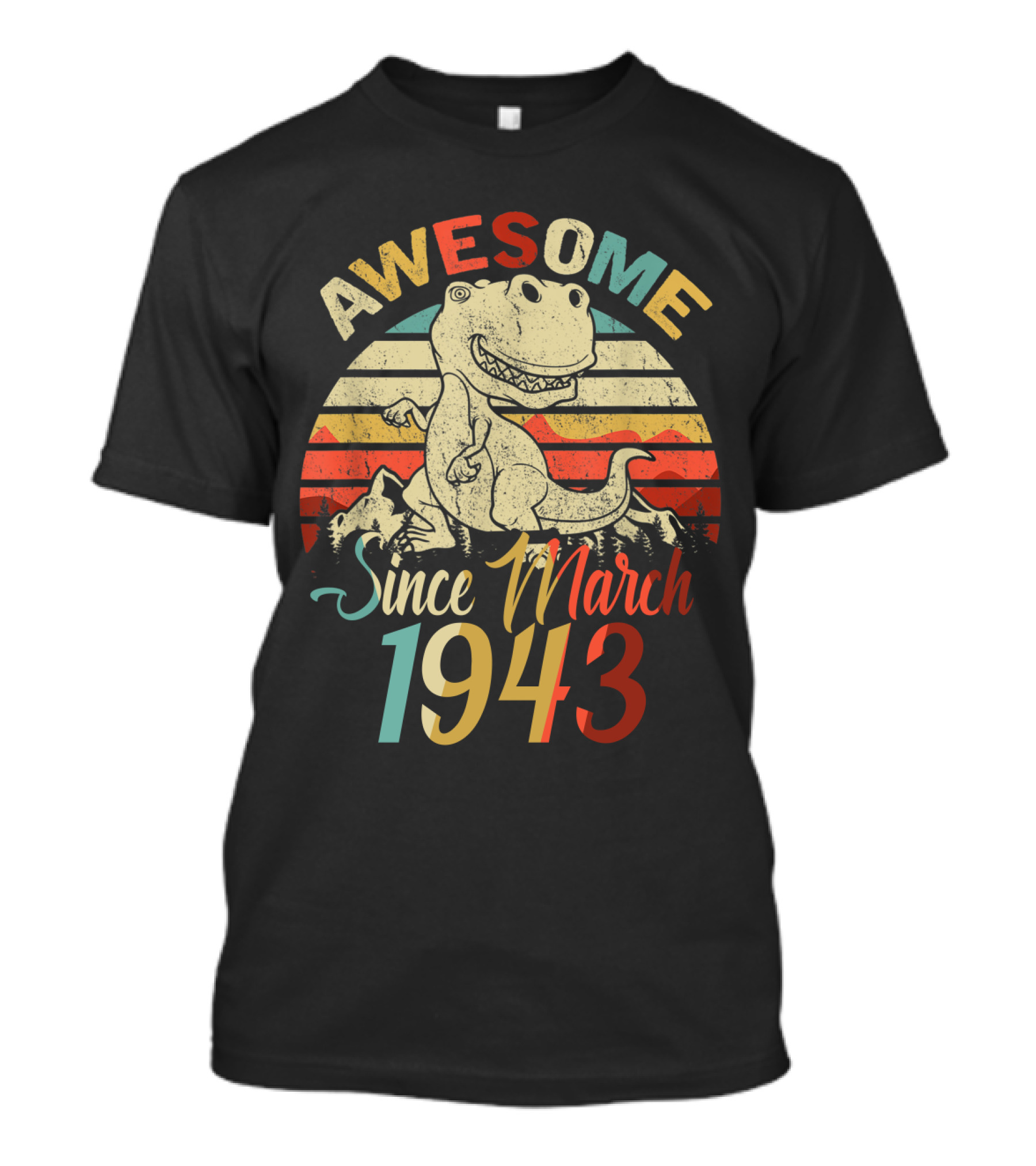 Awesome Since March 1943 Vintage Dinosaur Retro Sunset T-Shirt