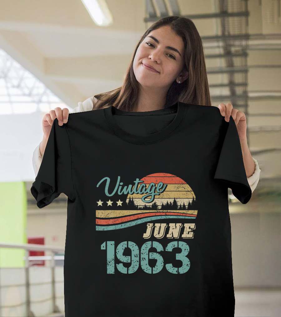 Vintage June 1963 Retro Stars and Stripes Sunset T-Shirt