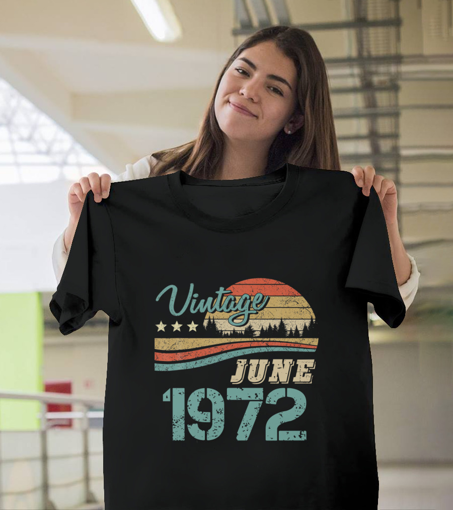 Vintage June 1972 Retro Sunset Forest Scene T-Shirt