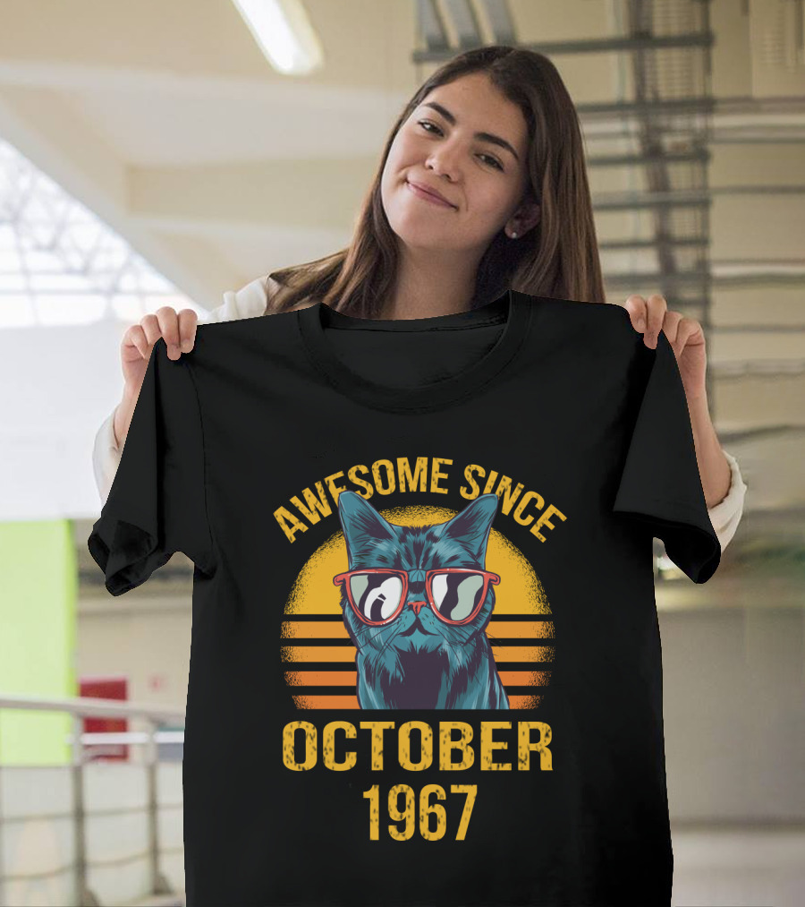 Awesome Since October 1967 Cat with Sunglasses T-Shirt