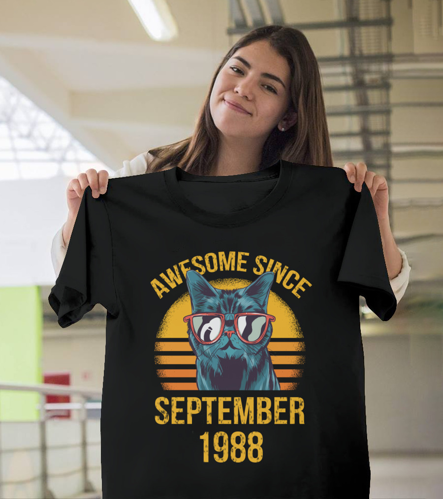 Awesome Since September 1988 Cat with Sunglasses T-Shirt