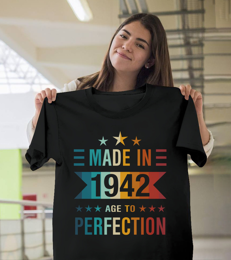 Made in 1942 Age to Perfection Multicolor Stars Stripes T-Shirt